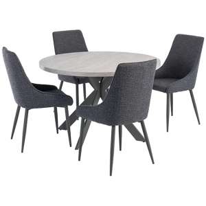 Remika Grey Wooden Dining Table With 4 Remika Blue Chairs