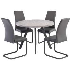 Remika Light Grey Dining Table With 4 Michton Grey Chairs