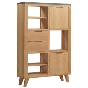 Rimit Wooden High Display Unit In Oak And Concrete Effect