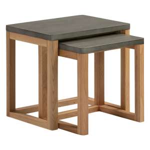 Rimit Wooden Nest Of 2 Tables In Oak And Concrete Effect