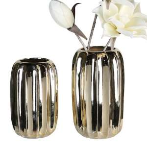 Rims Ceramic Set Of 2 Decorative Vase In Champagne And Gold