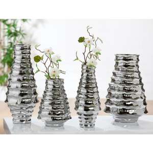 Ripple Ceramic Set Of 4 Decorative Vases In Silver