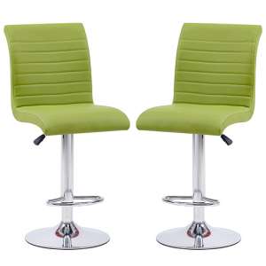 Ripple Green Faux Leather Bar Stools With Chrome Base In Pair