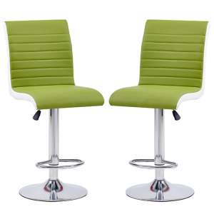 Ritz Green And White Faux Leather Bar Stools In Pair