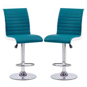 Ritz Teal And White Faux Leather Bar Stools In Pair