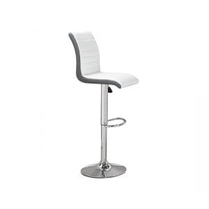 Ritz Bar Stool In White And Grey Faux Leather With Chrome Base