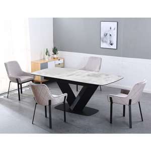 Riva Extending Ceramic Dining Table With 6 Riva Grey Chairs
