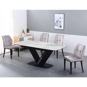 Riva Extending Ceramic Dining Table With 6 Romano Grey Chairs