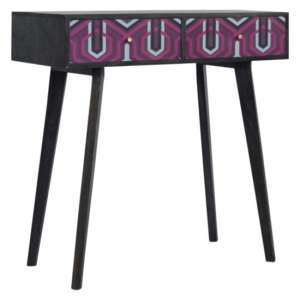 Riva Wooden Console Table In Ash Black And Pink Helsinki Print