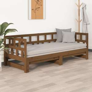 Rivas Solid Pinewood Pull-out Single Day Bed In Honey Brown