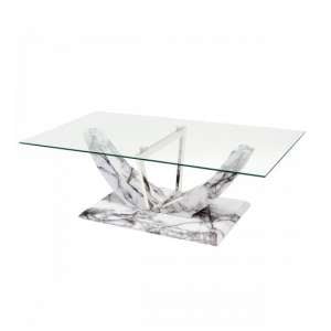 Riviera Glass Coffee Table In Clear And Marble Effect Base