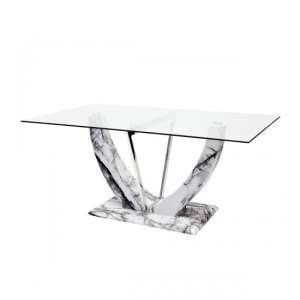 Riviera Glass Dining Table In Clear And Marble Effect