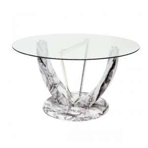 Riviera Glass Dining Table Round In Clear And Marble Effect