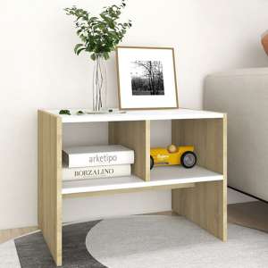 Rivka Wooden Side Table With 2 Shelves In White And Sonoma Oak