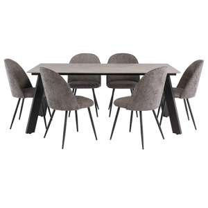 Rivky 180cm Grey Marble Dining Table 6 Raisa Graphite Chairs