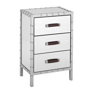 Rivota Mirrored Bedside Cabinet With White Wooden Drawers