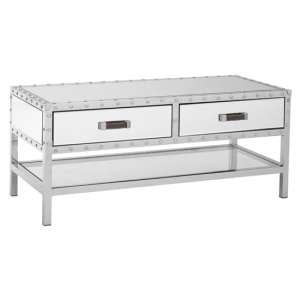 Rivota Mirrored Glass Coffee Table With 2 Drawers In Silver