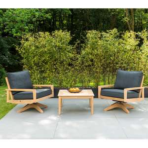 Robalt Wooden Swivel Lounge Chairs With Coffee Table In Natural