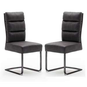 Rochester Grey Fabric Dining Chairs And Black Legs In Pair