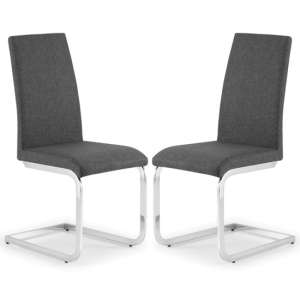 Rocio Slate Grey Linen Fabric Cantilever Dining Chairs In Pair