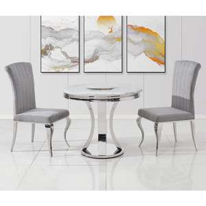 Rockford 90cm White Marble Dining Table With 2 Chairs