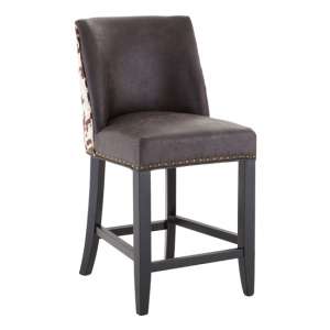 Rodik Cowhide Faux Leather Bar Stool In Brown