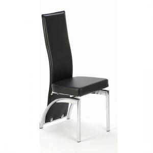 Romeo Dining Chair In Black Faux Leather With Chrome Legs