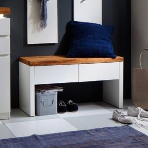 Romina Shoe Bench In Knotty Oak And Matt White With 2 Drawers