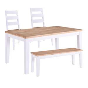 Rona Wooden Oak Top Dining Table In Grey With 2 Chairs And Bench