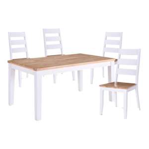 Rona Wooden Oak Top Dining Table In Grey With 4 Chairs