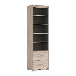 Ronse Tall Wooden Bookcase With 2 Drawers In Light San Remo Oak