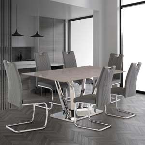 Rori 180cm Carlos Grey Marble Dining Table 6 Gerbit Grey Chairs