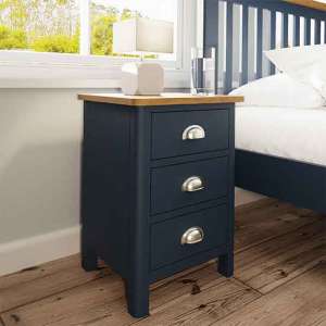 Rosemont Wooden 3 Drawers Bedside Cabinet In Dark Blue