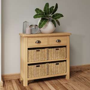 Rosemont Wooden 4 Basket Units Sideboard In Rustic Oak