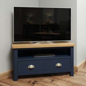 Rosemont Wooden Corner TV Stand In Dark Blue