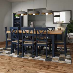 Rosemont Extending 160cm Dark Blue Dining Table With 8 Chairs