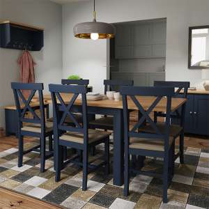 Rosemont Extending Dining Table In Dark Blue With 6 Chairs