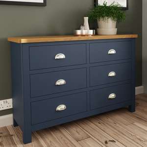 Rosemont Wide Wooden Chest Of 6 Drawers In Dark Blue