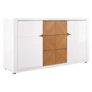 Rovika Gloss Sideboard With 2 Doors 3 Drawers In White And Oak
