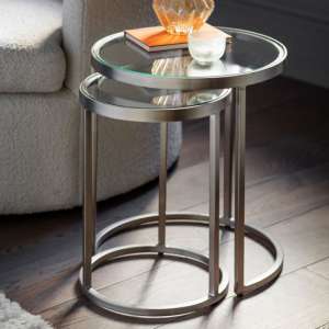 Rower Clear Glass Top Nest Of 2 Tables With Silver Metal Base