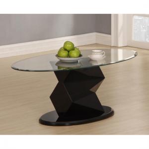 Rasida Coffee Table Oval In Clear Glass And Black High Gloss