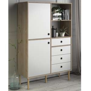 Roxo Wooden 2 Doors And 4 Drawers Bookcase In Oak And White