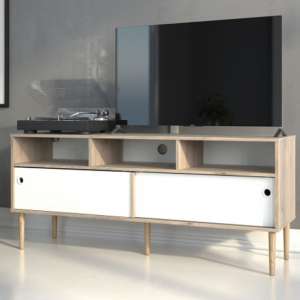 Roxo Wooden 2 Sliding Doors TV Stand In Oak And White