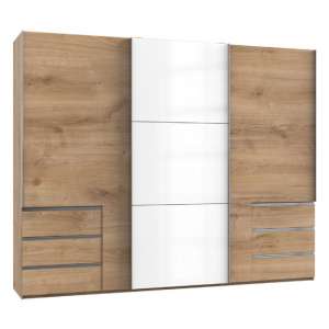 Royd Mirrored Sliding Wardrobe In White And Planked Oak 3 Doors