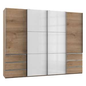 Royd Mirrored Sliding Wardrobe In White And Planked Oak 4 Doors