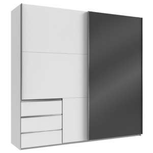 Royd Mirrored Sliding Wide Wardrobe In Grey And White