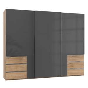 Royd Wooden Sliding Wardrobe In Grey And Planked Oak 3 Doors