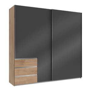Royd Wooden Sliding Wardrobe In Grey And Planked Oak