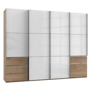 Royd Wooden Sliding Wardrobe In White And Planked Oak 4 Doors