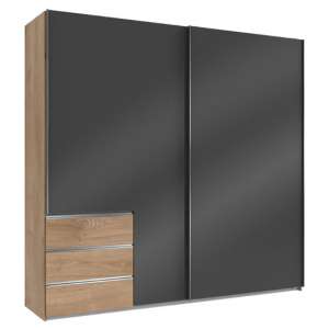Royd Wooden Sliding Wide Wardrobe In Grey And Planked Oak